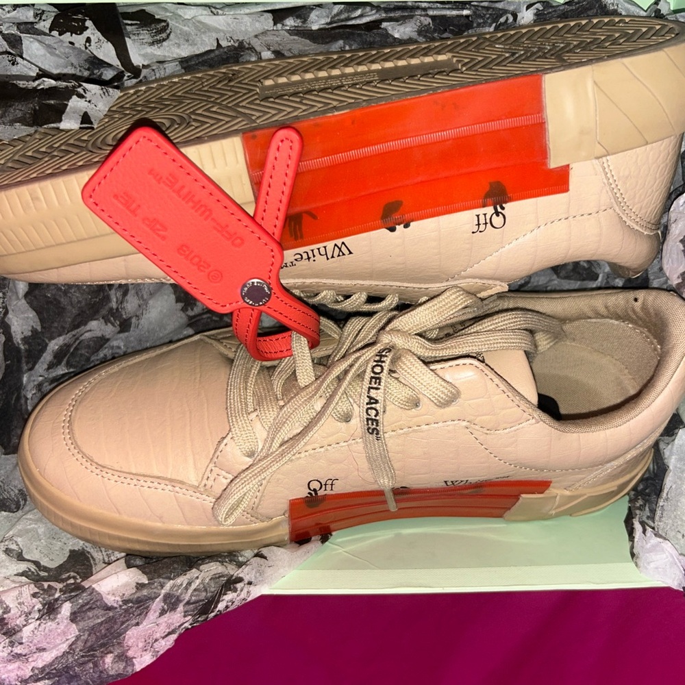 Neiman Marcus Tan Sneakers with Chunky Sole and Red Accents